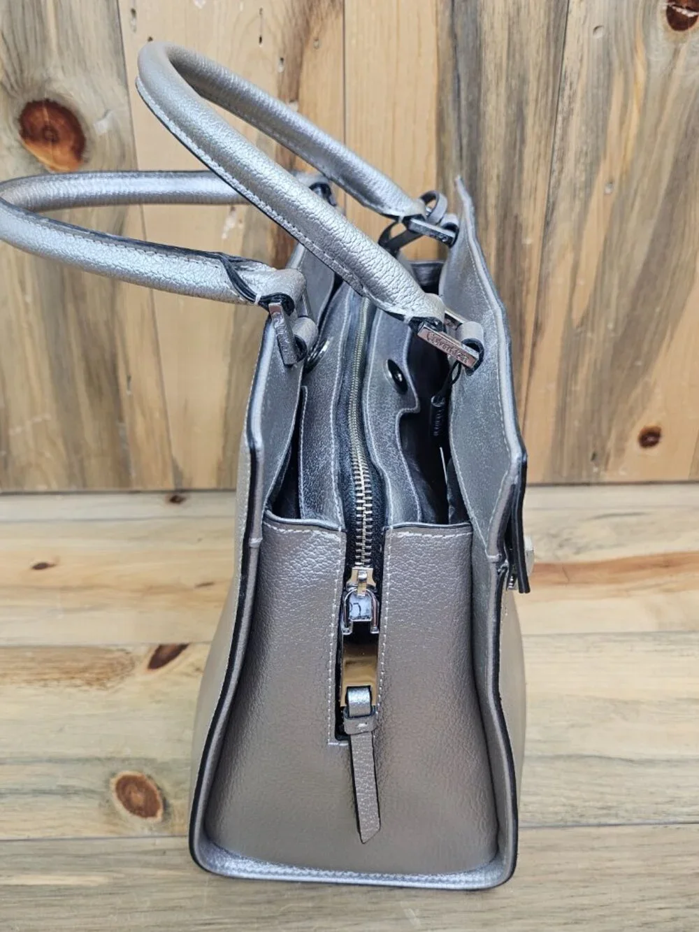 Calvin Klein Brooke Classic Structured Metallic Tote Handbag ~ NEW!